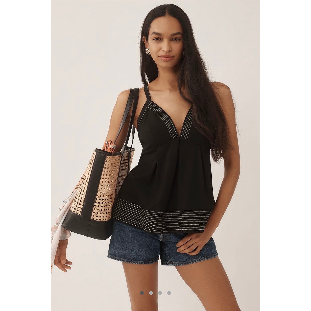 Nwt Anthropologie Deep-V-Neck Peplum Strappy Top - Size M Msrp $78